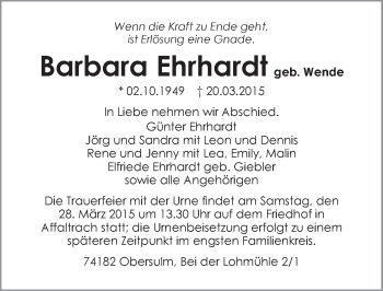 Traueranzeige von Barbara Ehrhardt 