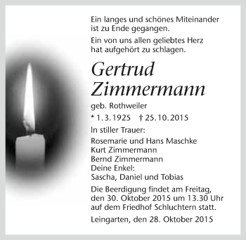 Traueranzeige von Gertrud Zimmermann 