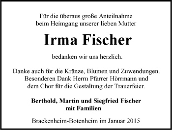 Traueranzeige von Irma Fischer 