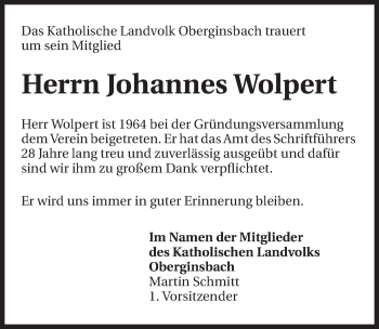 Traueranzeige von Johannes Wolpert 