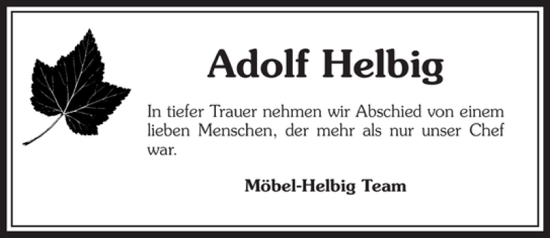  Traueranzeige für Adolf Helbig vom 20.10.2011 aus 