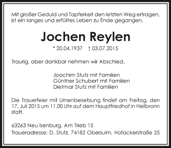 Traueranzeige von Jochen Reylen 