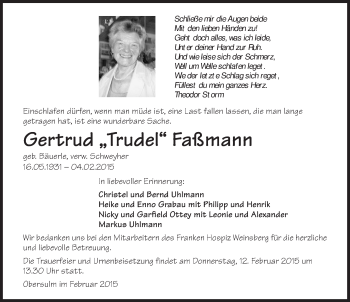Traueranzeige von Gertrud Faßmann 