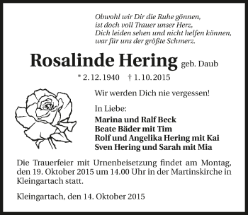 Traueranzeige von Rosalinde Hering 