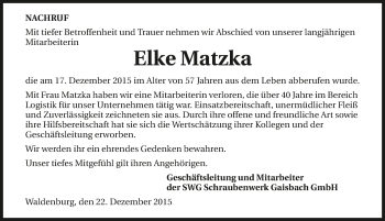 Traueranzeige von Elke Matzka 