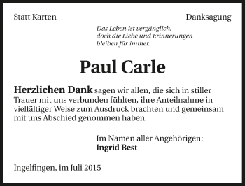 Traueranzeige von Paul Carle 