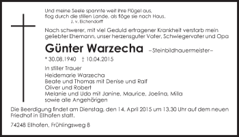 Traueranzeige von Günter Warzecha 
