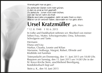 Traueranzeige von Ursula Kratzmüller 