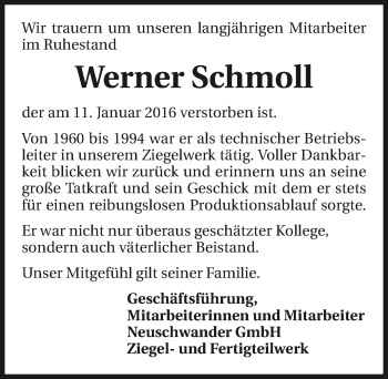 Traueranzeige von Werner Schmoll 