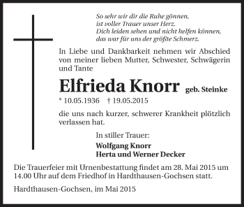 Traueranzeige von Elfrieda Knorr 