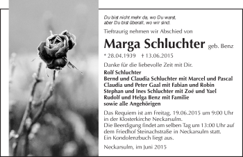 Traueranzeige von Marga Schluchter 