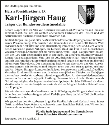 Traueranzeige von Karl-Jürgen Haug 