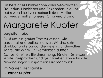 Traueranzeige von Margarete Kupfer 