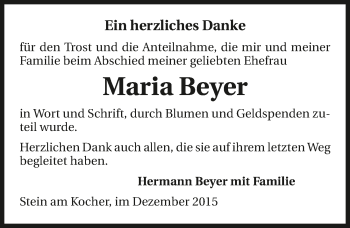 Traueranzeige von Maria Beyer 