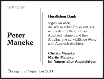 Traueranzeige von Peter Maneke 