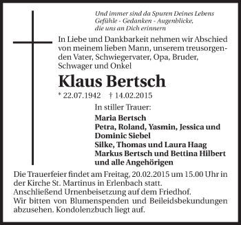 Traueranzeige von Klaus Bertsch 