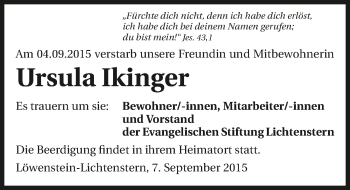 Traueranzeige von Ursula Ikinger 