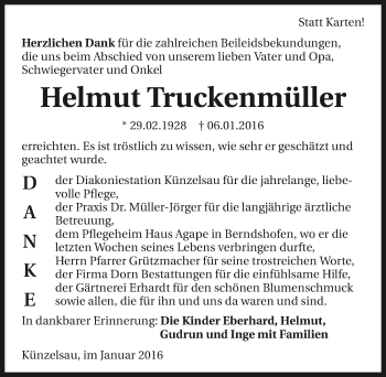 Traueranzeige von Helmut Truckenmüller 