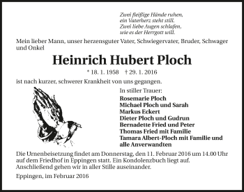 Traueranzeige von Heinrich Hubert Ploch 