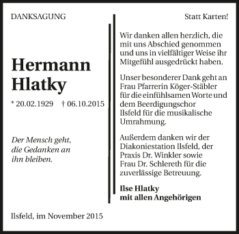 Traueranzeige von Hermann Hlatky 
