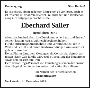 Traueranzeige von Eberhard Sailer 