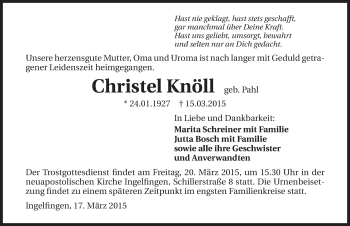 Traueranzeige von Christel Knöll 