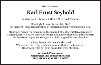 Traueranzeige von Karl Ernst Seybold 