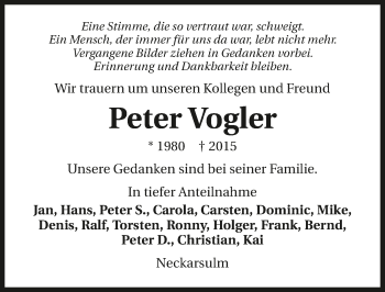 Traueranzeige von Peter Vogler 