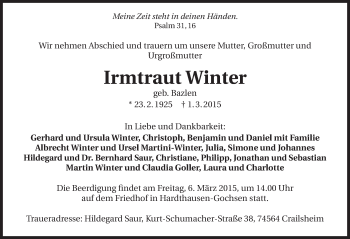 Traueranzeige von Irmtraut Winter 