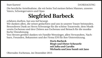Traueranzeige von Siegfried Barbeck 