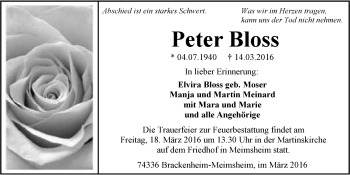 Traueranzeige von Peter Bloss 
