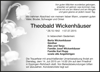 Traueranzeige von Theobald Wickenhäuser 