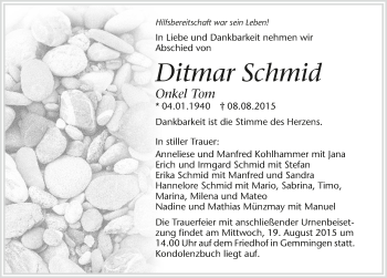 Traueranzeige von Ditmar Schmid 