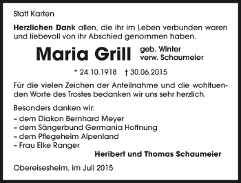 Traueranzeige von Maria Grill 