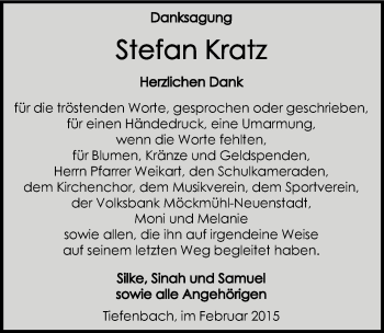Traueranzeige von Stefan Kratz 