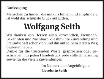 Traueranzeige von Wolfgang Seith 