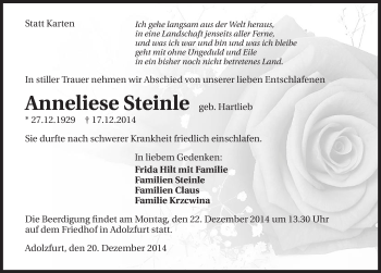 Traueranzeige von Anneliese Steinle 