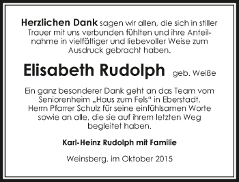 Traueranzeige von Elisabeth Rudolph 