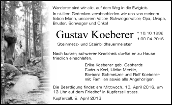Traueranzeige von Gustav Koeberer 