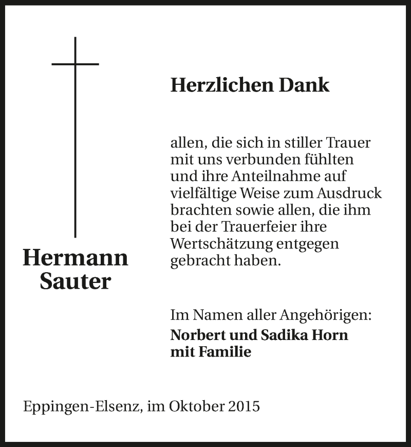  Traueranzeige für Hermann Sauter vom 27.10.2015 aus 