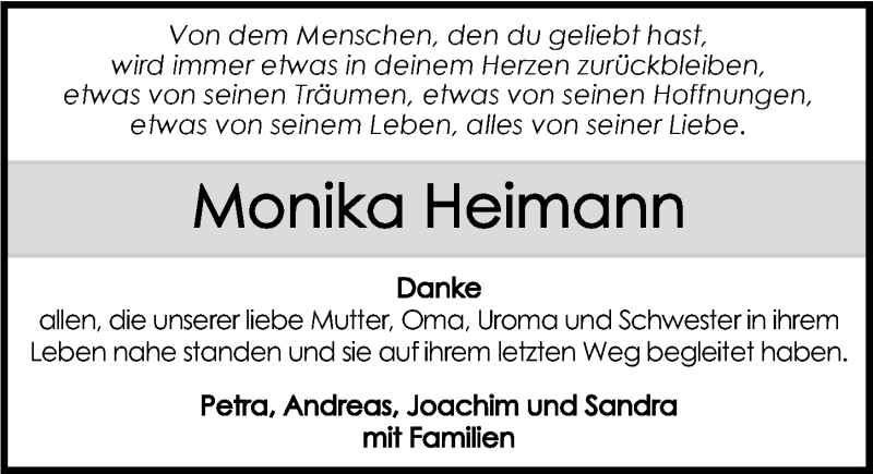  Traueranzeige für Monika Heimann vom 10.10.2015 aus 
