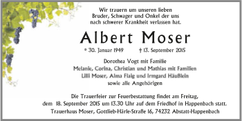 Traueranzeige von Albert Moser 