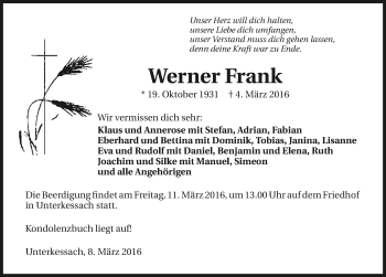 Traueranzeige von Werner Frank 