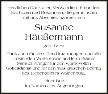 Traueranzeige von Susanne Häußermann 