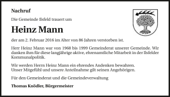 Traueranzeige von Heinz Mann 