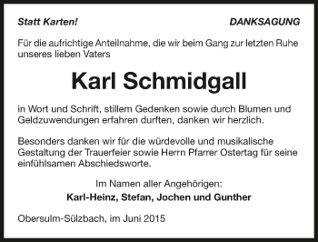 Traueranzeige von Karl Schmidgall 