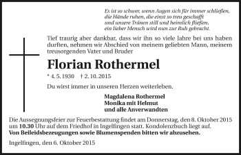 Traueranzeige von Florian Rothermel 