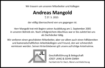 Traueranzeige von Andreas Mangold 