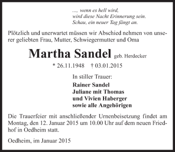 Traueranzeige von Martha Sandel 