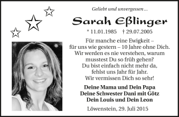 Traueranzeige von Sarah Eßlinger 